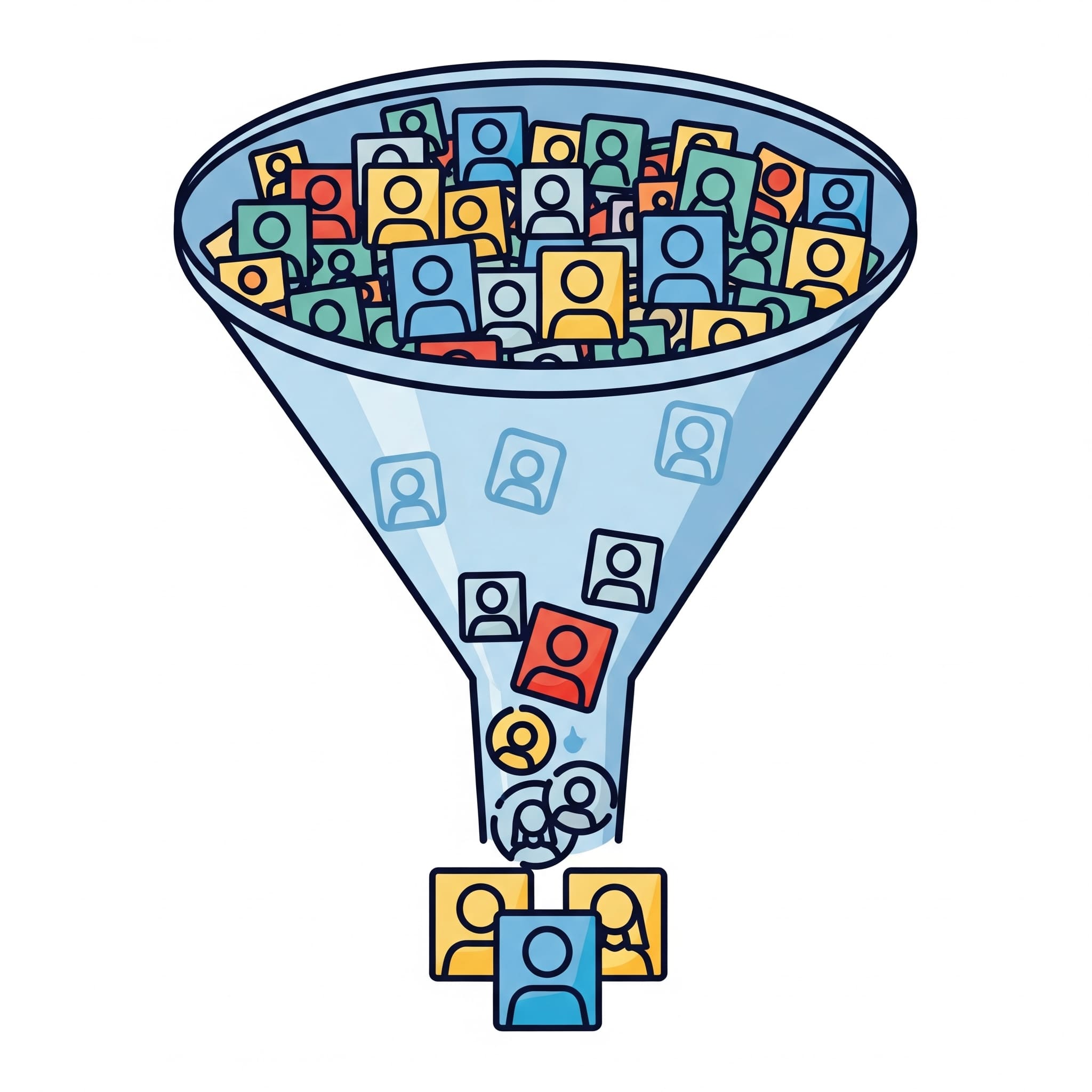 Icon of a funnel showing candidates entering and screened candidates exiting.